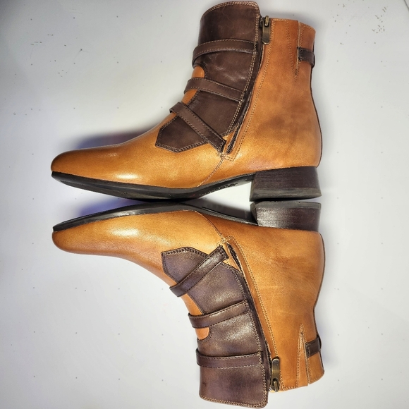 Bussola Italian 'Lausanne' Two-Tone Toffee Chocolate Leather Boots Womens 8.5 - Picture 4 of 13